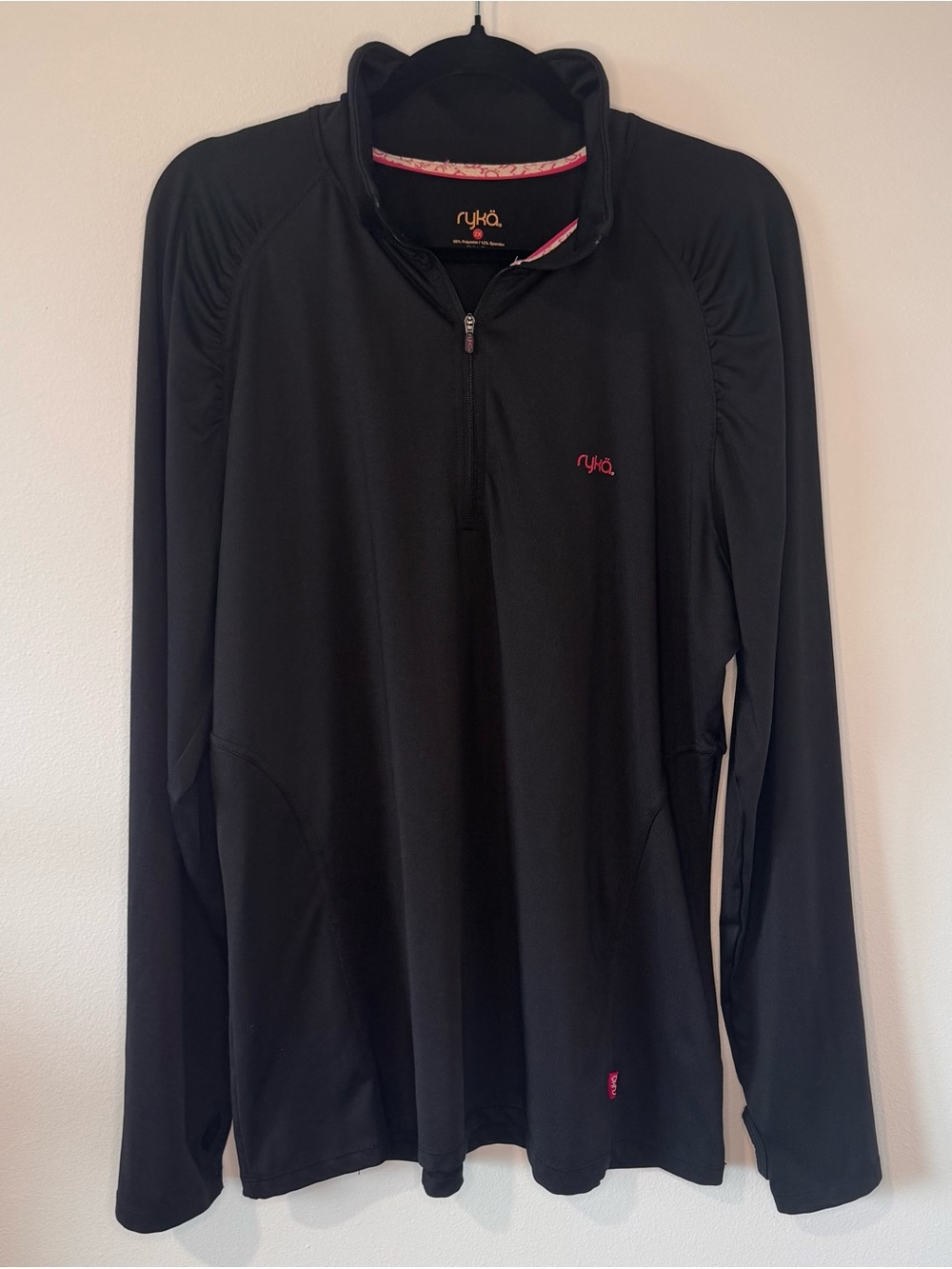 Ryka Women’s 2X Black Pink Quarter Zip Athletic Pullover Thumbholes Plus